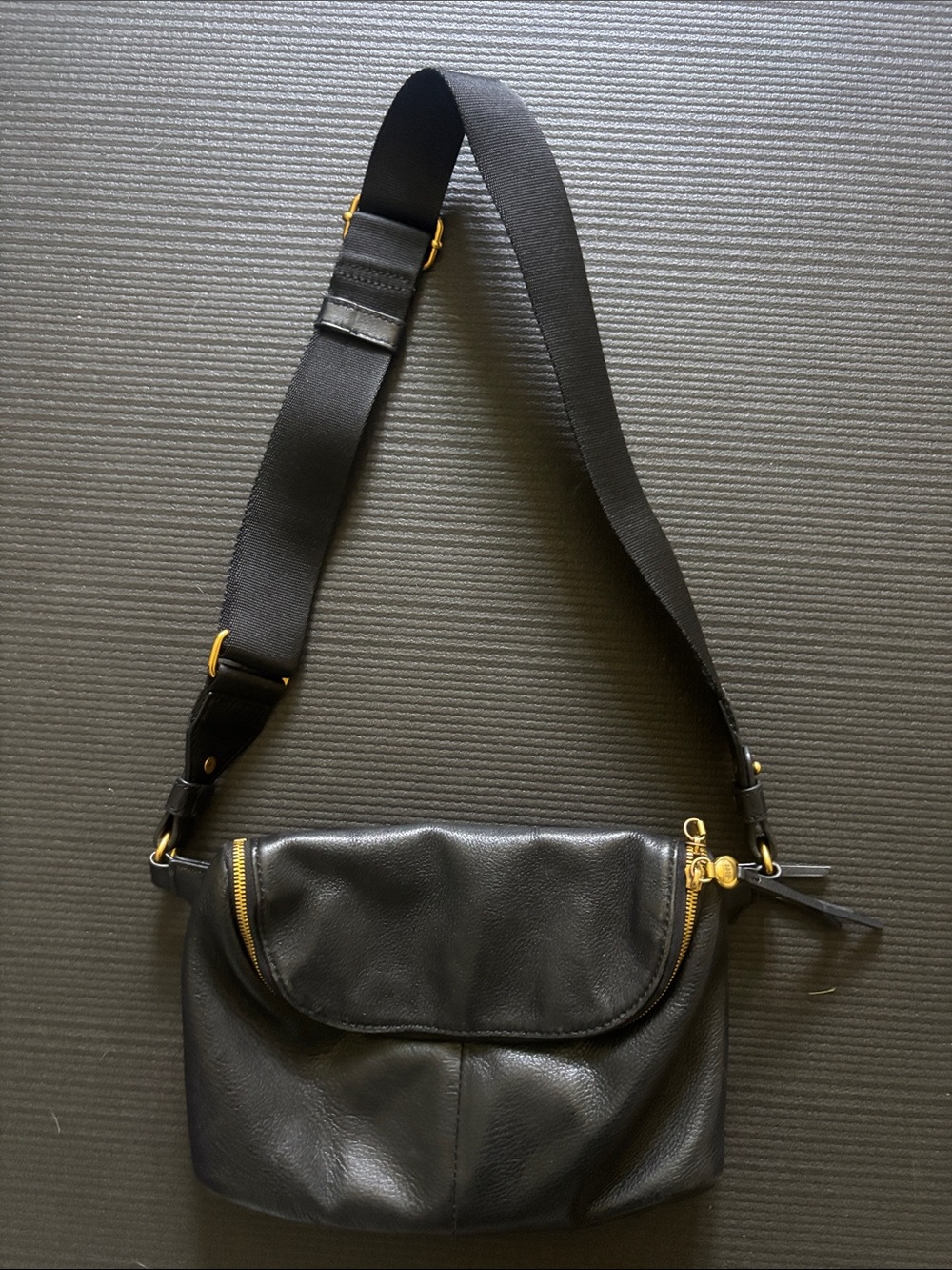 HOBO- Black Leather Crossbody Bag with Gold Hardware